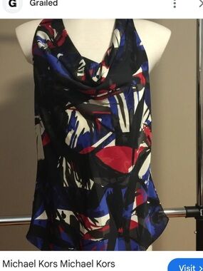 Michael Kors Women’s Abstract Print Cowl Neck Halter Top - Black/Blue/Red S/P